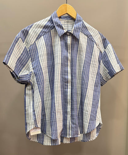 Collared Boxy Fit Stripe Shirt for Women (BLUE & WHITE)