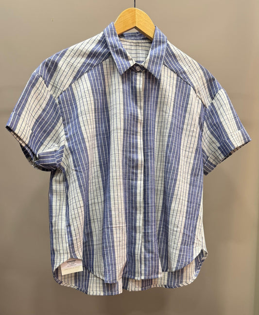Collared Boxy Fit Stripe Shirt for Women (BLUE & WHITE)