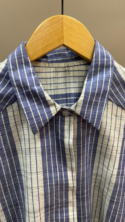 Collared Boxy Fit Stripe Shirt for Women (BLUE & WHITE)