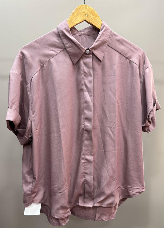 Collared Boxy Fit Solid Shirt for Women(ROSE GOLD)