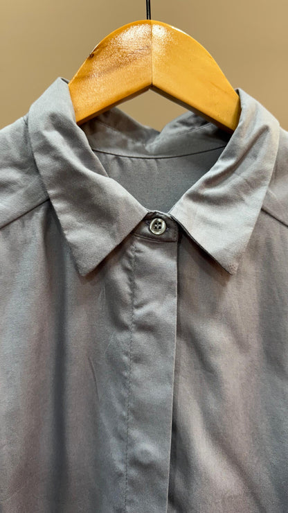 Collared Boxy Fit Solid Shirt for Women (STEEL GREY)