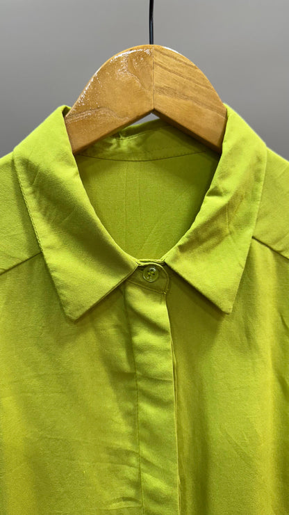 Collared Boxy Fit Solid Shirt for Women (ELECTRIC LIME)