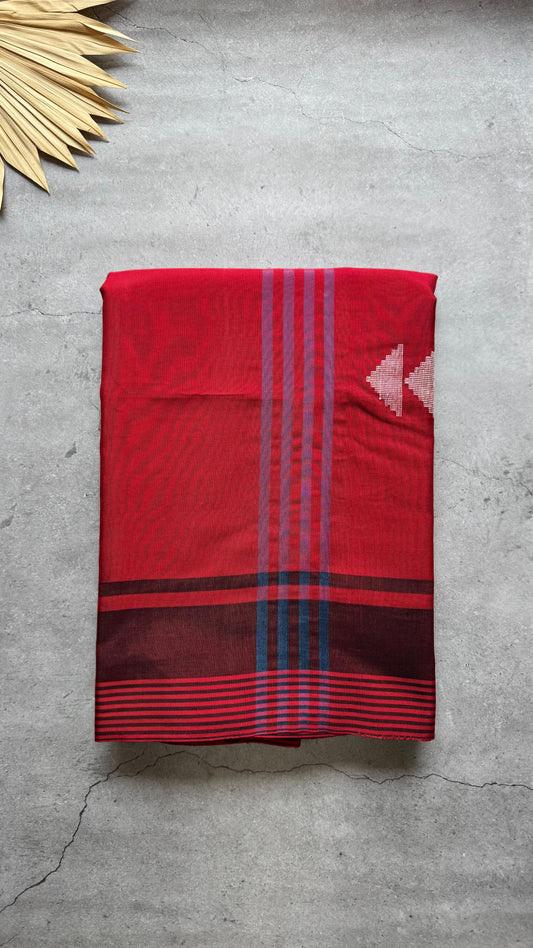 Premium Handwoven Soft Cotton Jamdani Saree (BEETROOT PINK)