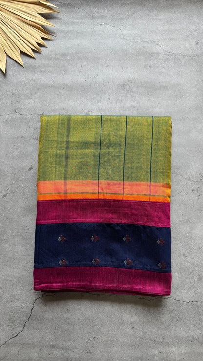 Premium Handwoven Soft Silk Cotton Jamdani Saree (BALI GREEN)