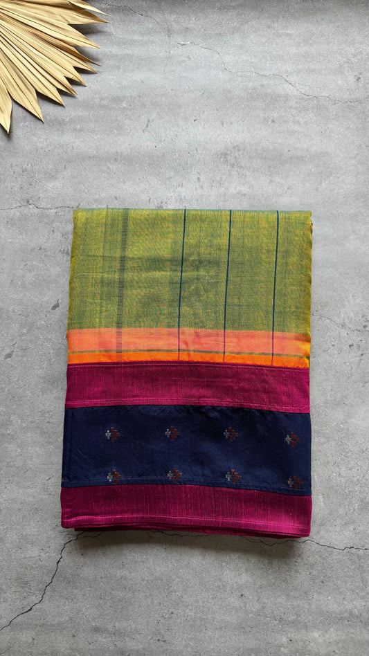 Premium Handwoven Soft Silk Cotton Jamdani Saree (BALI GREEN)