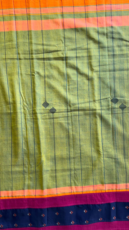 Premium Handwoven Soft Silk Cotton Jamdani Saree (BALI GREEN)