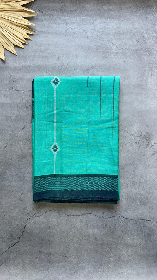 Premium Handwoven Soft Cotton Jamdani Saree (TURQUOISE)