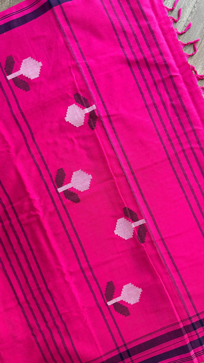 Premium Handwoven Soft Cotton Jamdani Saree (FUCHSIA PINK)