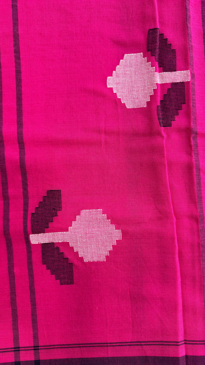 Premium Handwoven Soft Cotton Jamdani Saree (FUCHSIA PINK)