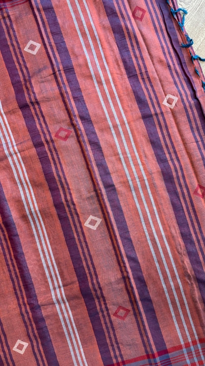 Premium Handwoven Soft Cotton Jamdani Saree (RUSTIC BROWN