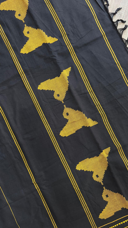Premium Handwoven Soft Cotton Jamdani Saree (RICH BLACK)