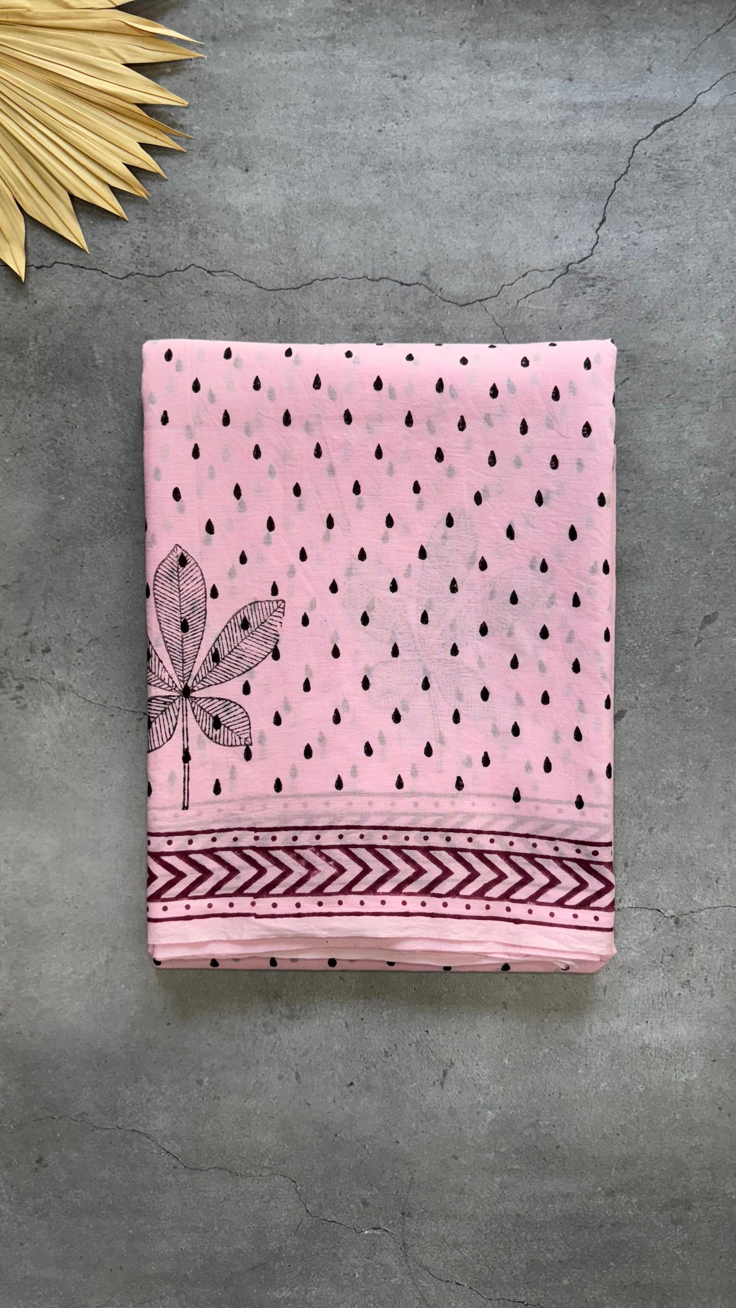 Soft Block Printed  Mulmul Cotton Saree (PINK)