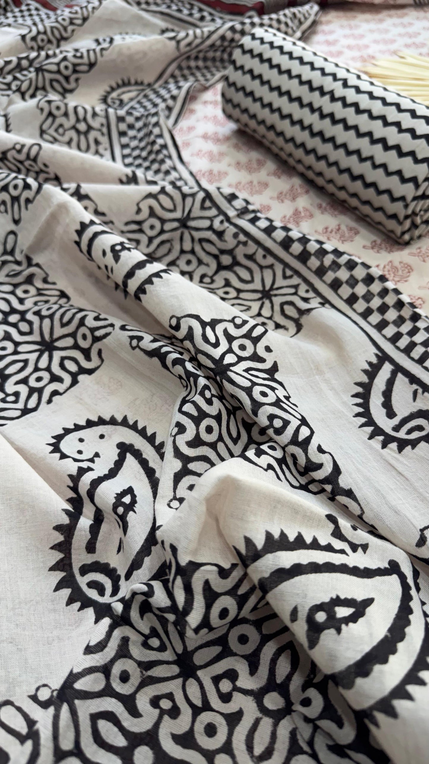 Soft Block Printed Mulmul Cotton Salwar Suit with Dupatta (BEIGE & PINK)