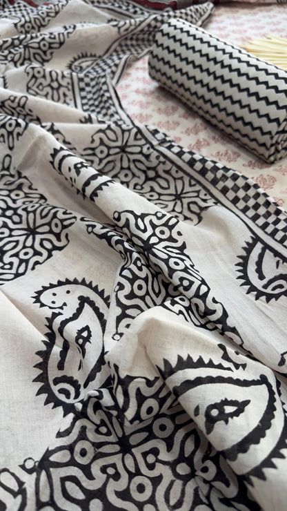 Soft Block Printed Mulmul Cotton Salwar Suit with Dupatta (BEIGE & PINK)
