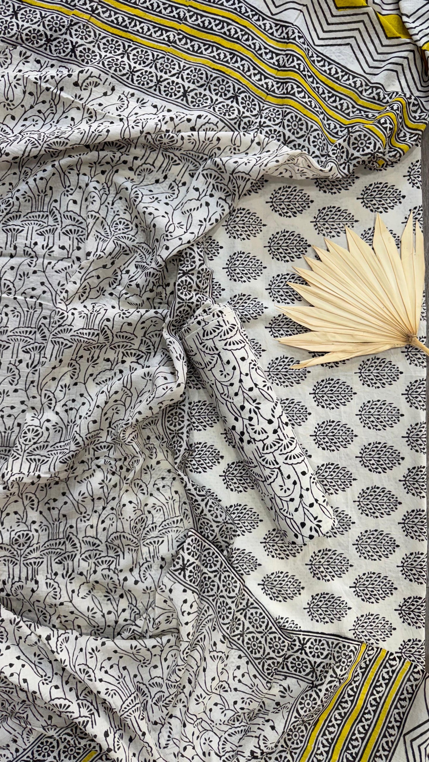 Soft Block Printed Mulmul Cotton Salwar Suit with Dupatta (BEIGE & BLACK)