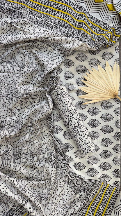 Soft Block Printed Mulmul Cotton Salwar Suit with Dupatta (BEIGE & BLACK)