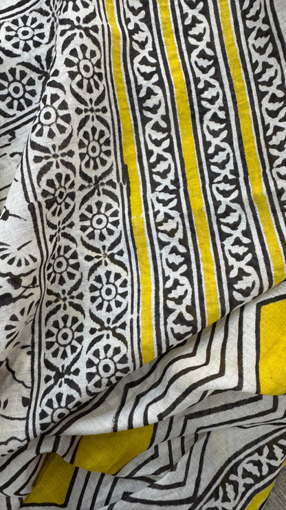 Soft Block Printed Mulmul Cotton Salwar Suit with Dupatta (BEIGE & BLACK)