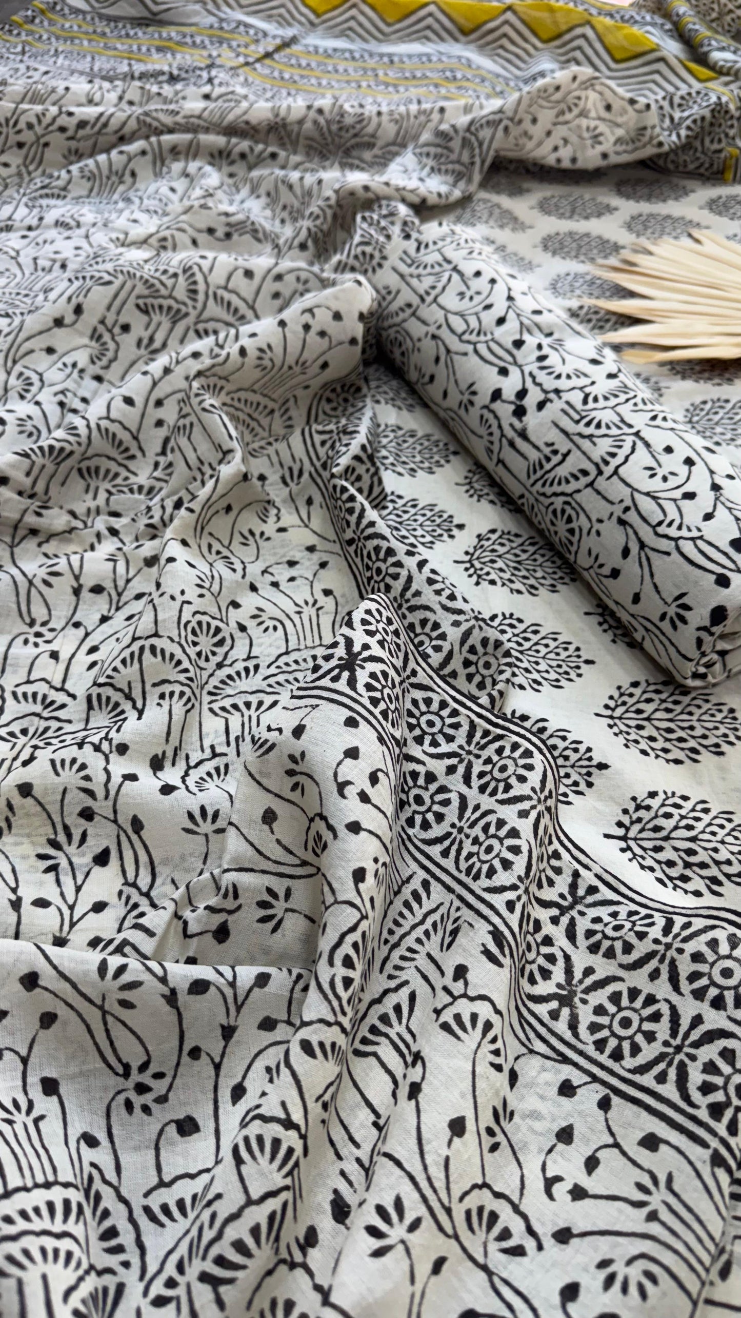 Soft Block Printed Mulmul Cotton Salwar Suit with Dupatta (BEIGE & BLACK)