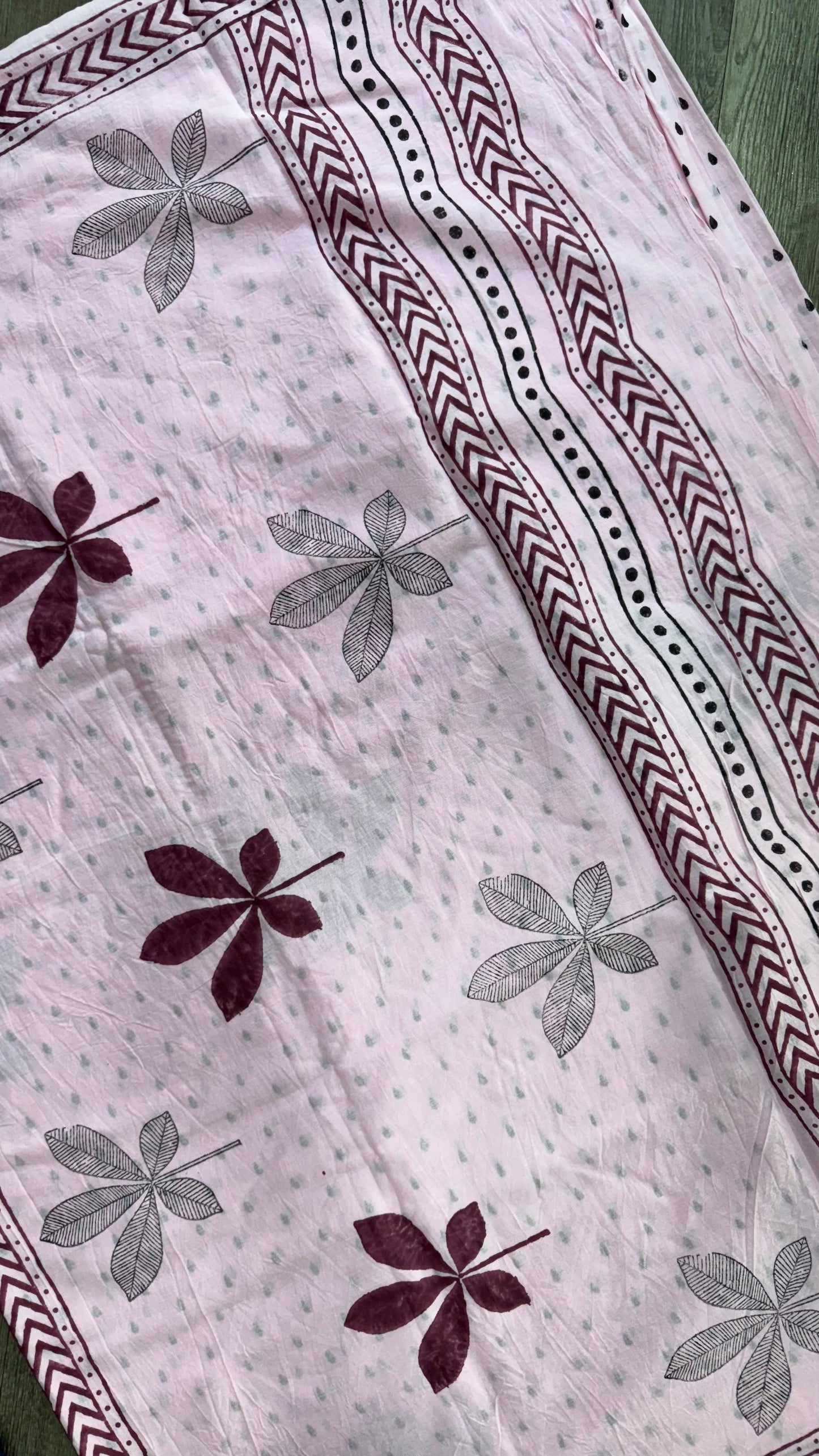 Soft Block Printed  Mulmul Cotton Saree (PINK)