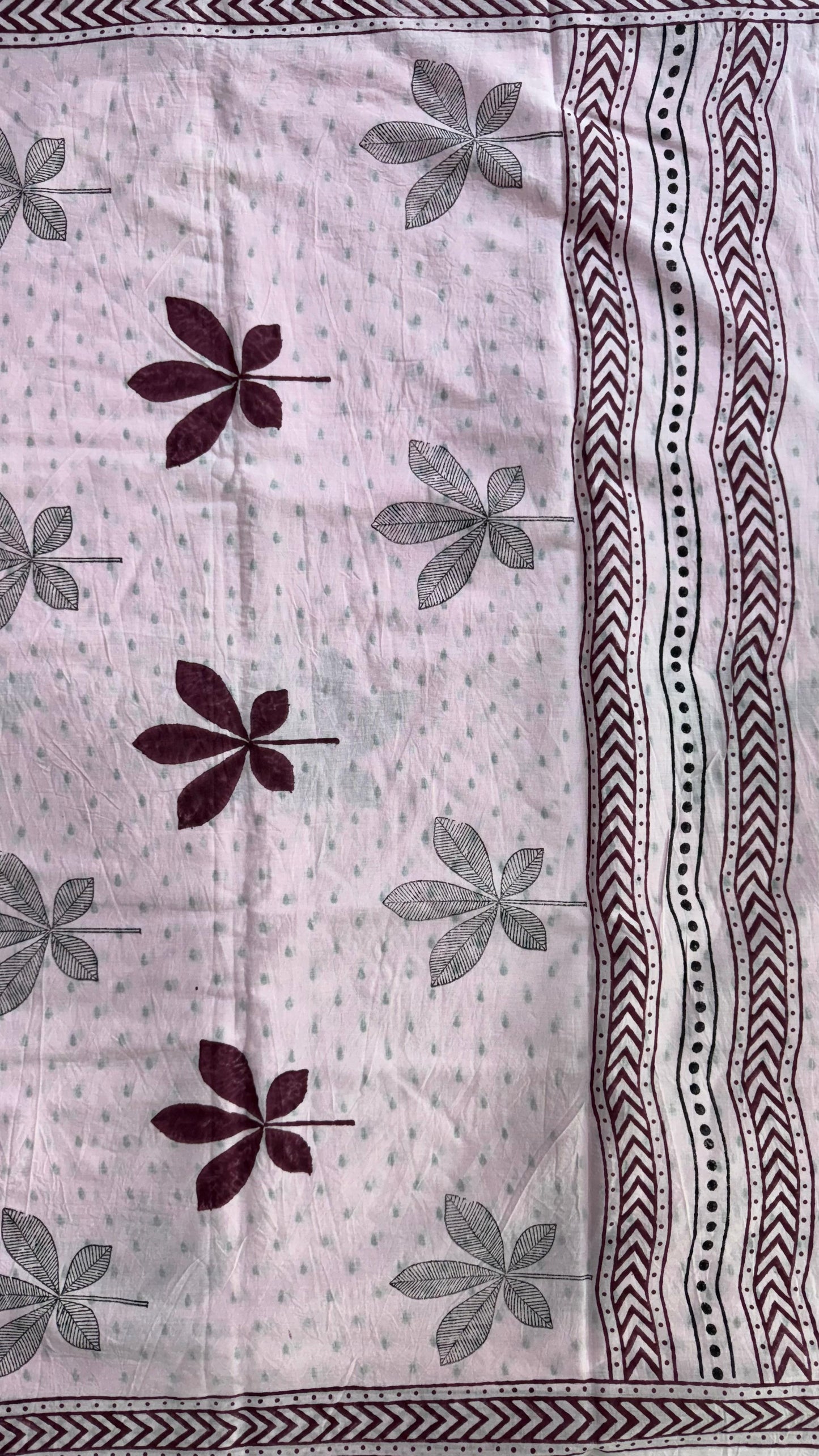 Soft Block Printed  Mulmul Cotton Saree (PINK)