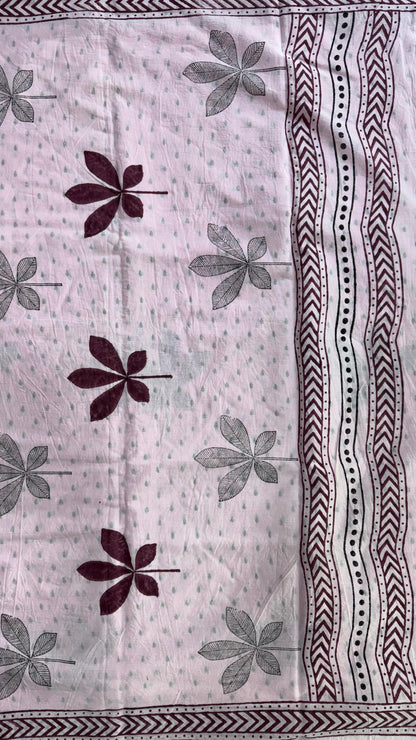 Soft Block Printed  Mulmul Cotton Saree (PINK)