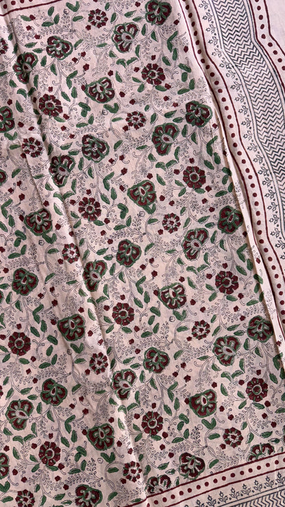 Soft Block Printed  Mulmul Cotton Saree (WARM PINK)