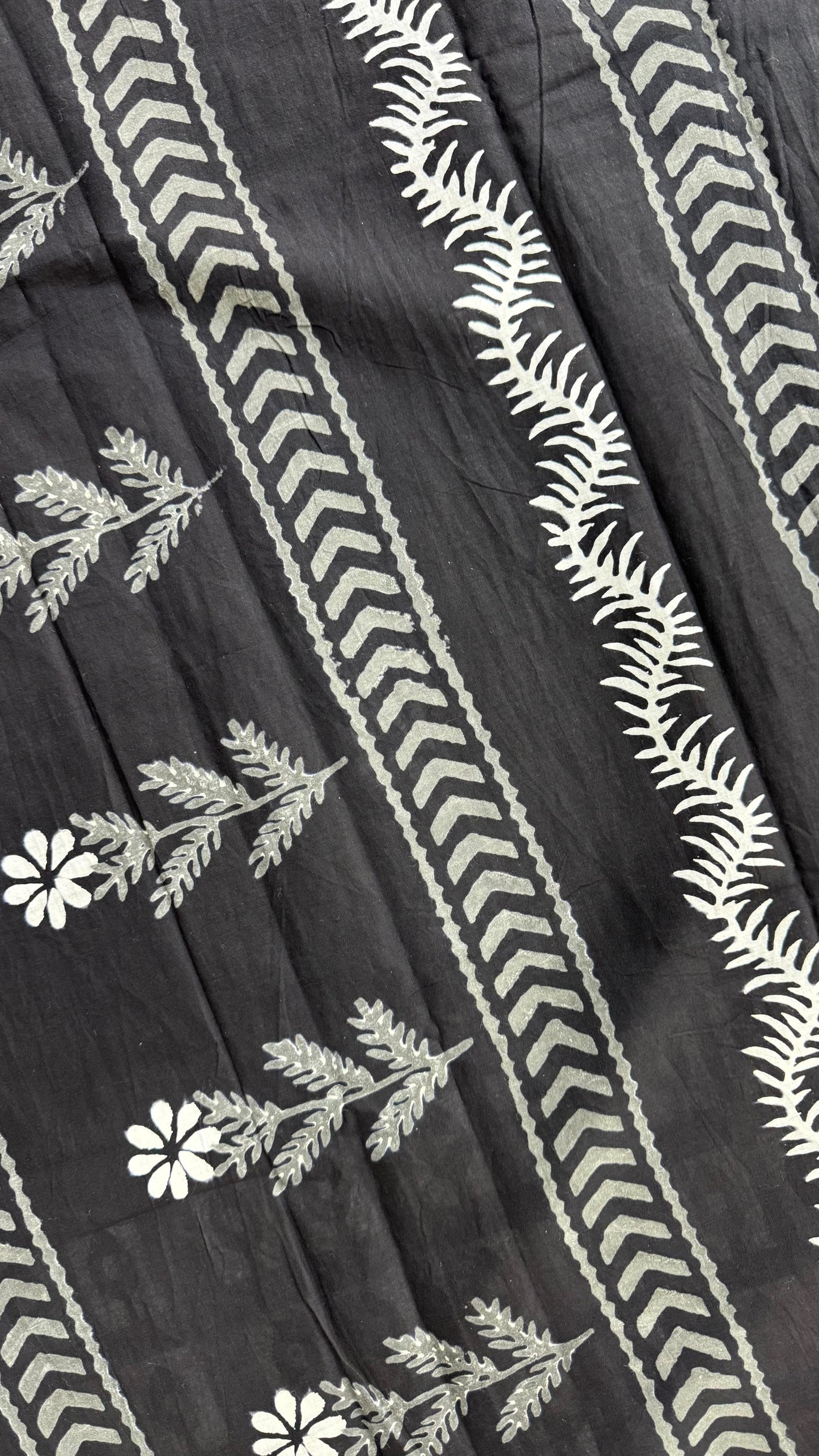 Soft Block Printed  Mulmul Cotton Saree (BLACK & WHITE)