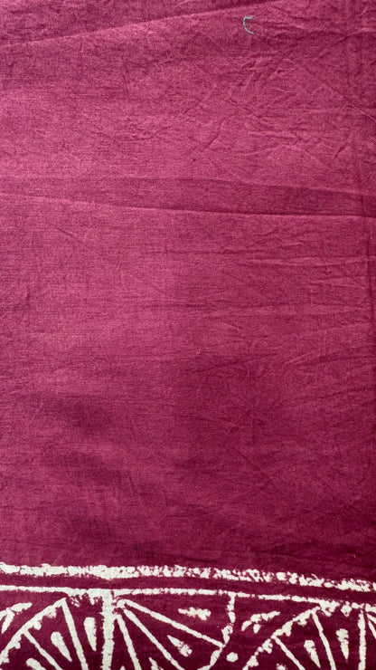 Soft Block Printed  Mulmul Cotton Saree (MAROON)