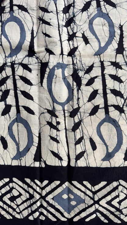 Soft Block Printed  Mulmul Cotton Saree (OFF-WHITE & BLACK)