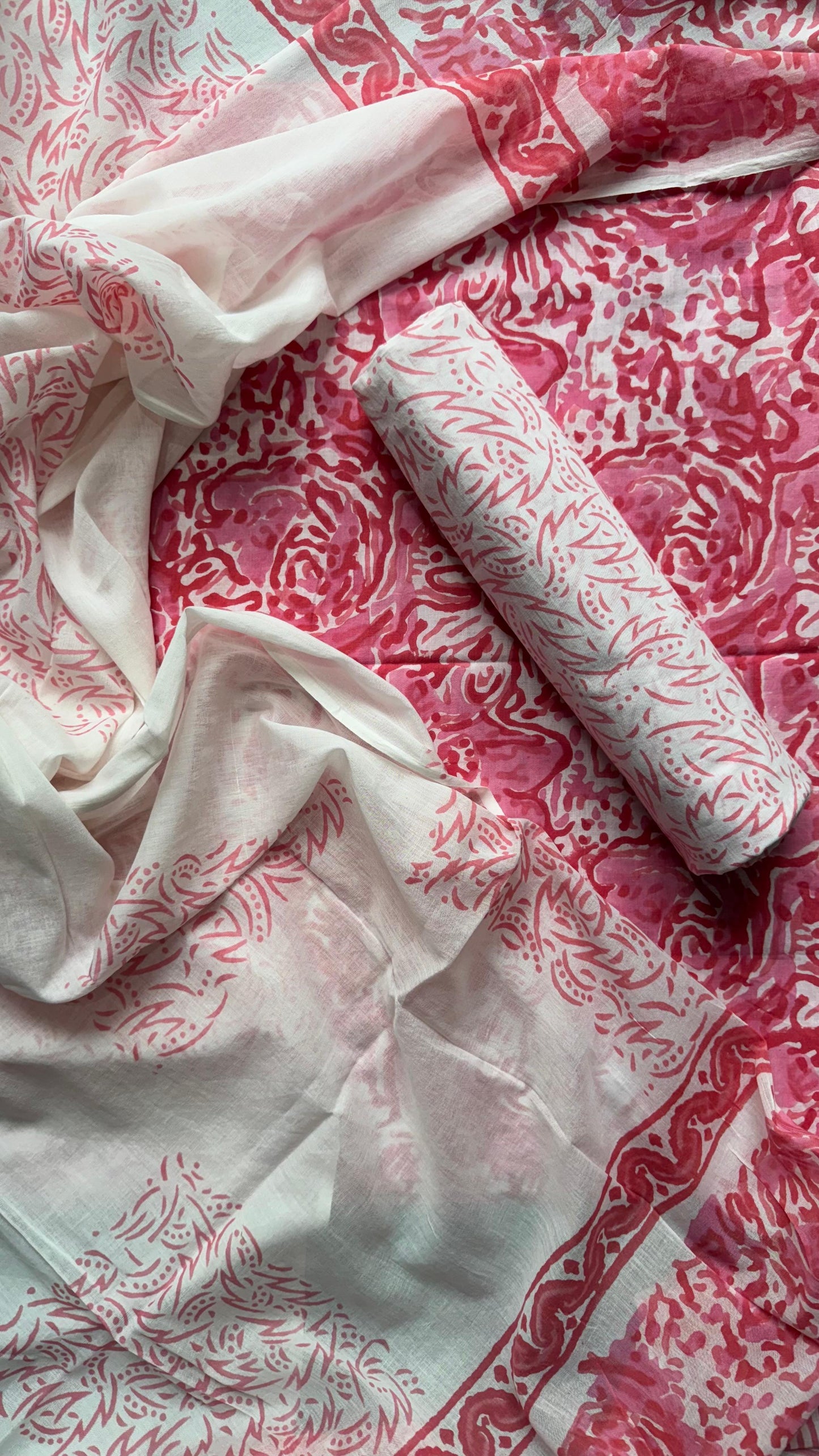 Soft Block Printed Mulmul Cotton Salwar Suit with Dupatta (PINK)