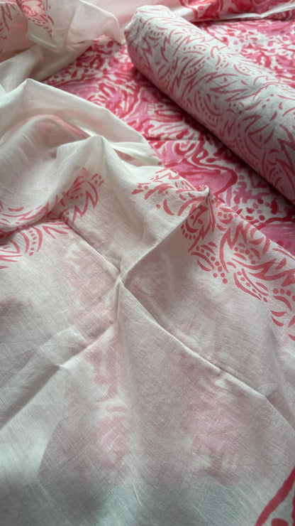 Soft Block Printed Mulmul Cotton Salwar Suit with Dupatta (PINK)