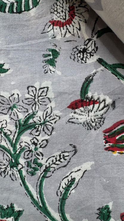 Soft Block Printed Mulmul Cotton Salwar Suit with Dupatta (GREY MULTICLOUR)