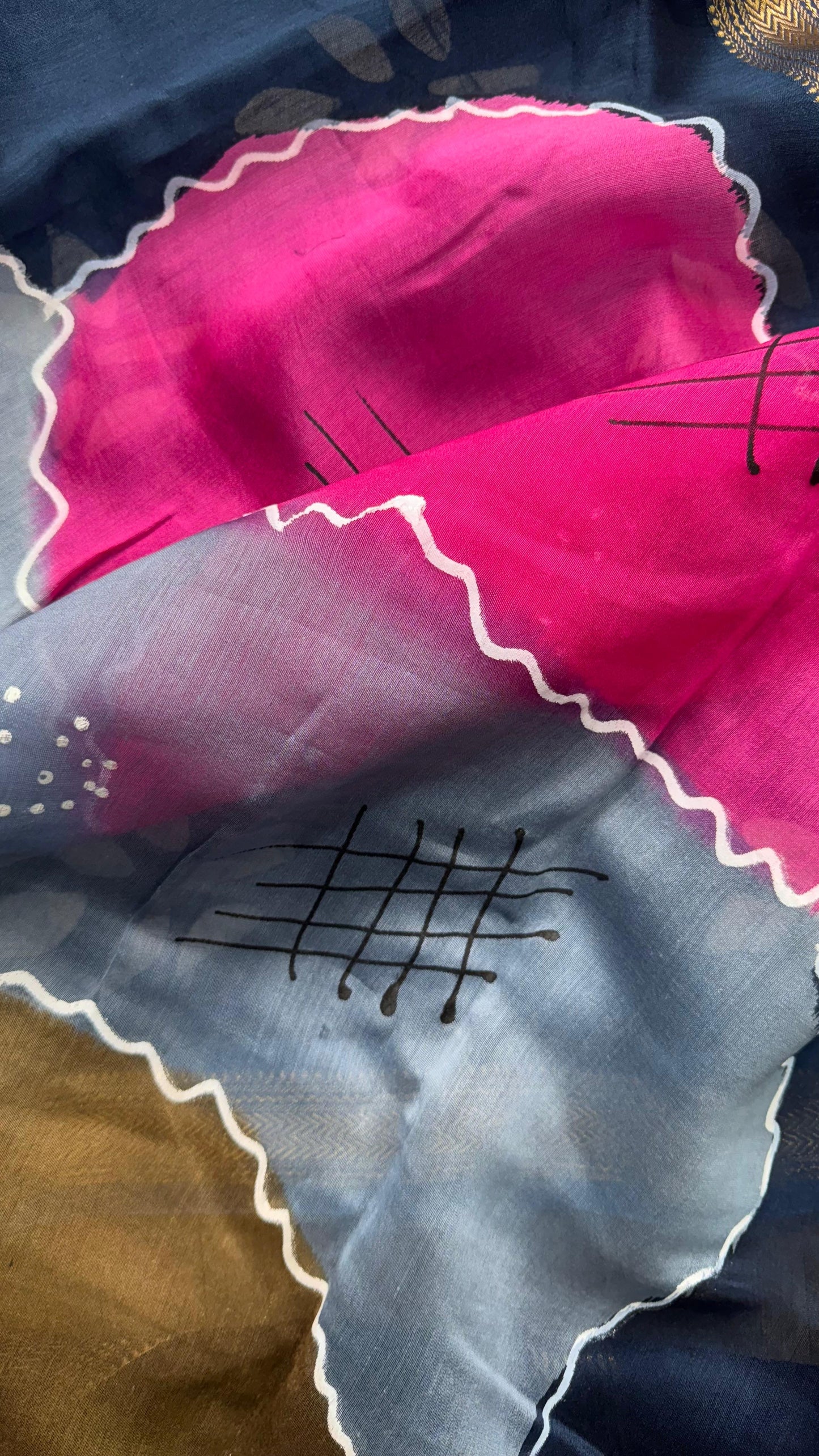Maheshwari Silk Cotton Salwar Suit (NAVY BLUE & PINK)