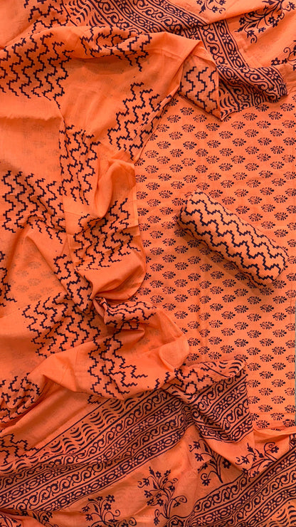 Bagh Print Cotton Salwar Suit with Mul Dupatta (DARK PEACH)