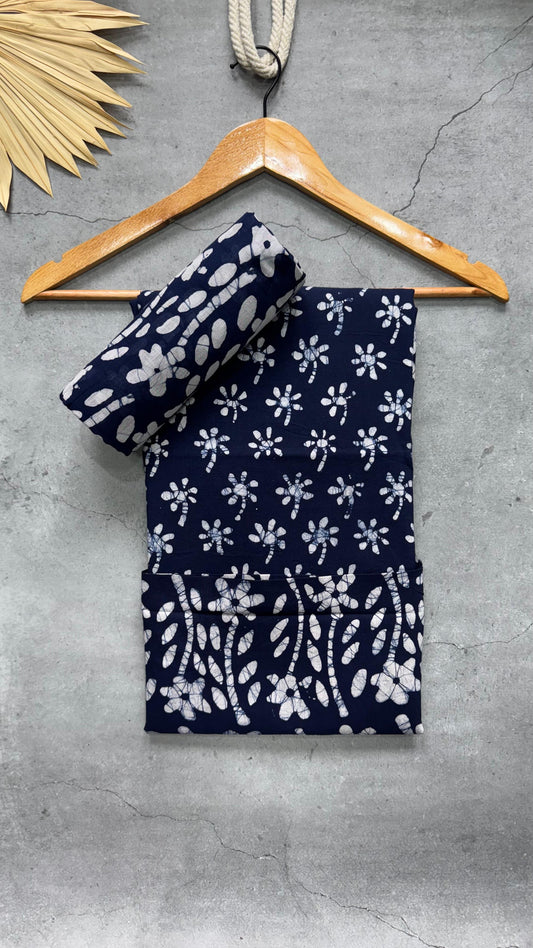 Soft Block Printed Cotton Salwar Suit with Mul Dupatta (DARK BLUE)