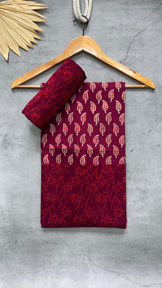 Soft Block Printed Cotton Salwar Suit with Mul Dupatta (BEET RED)