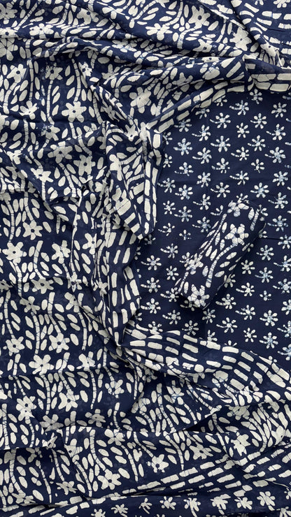 Soft Block Printed Cotton Salwar Suit with Mul Dupatta (DARK BLUE)