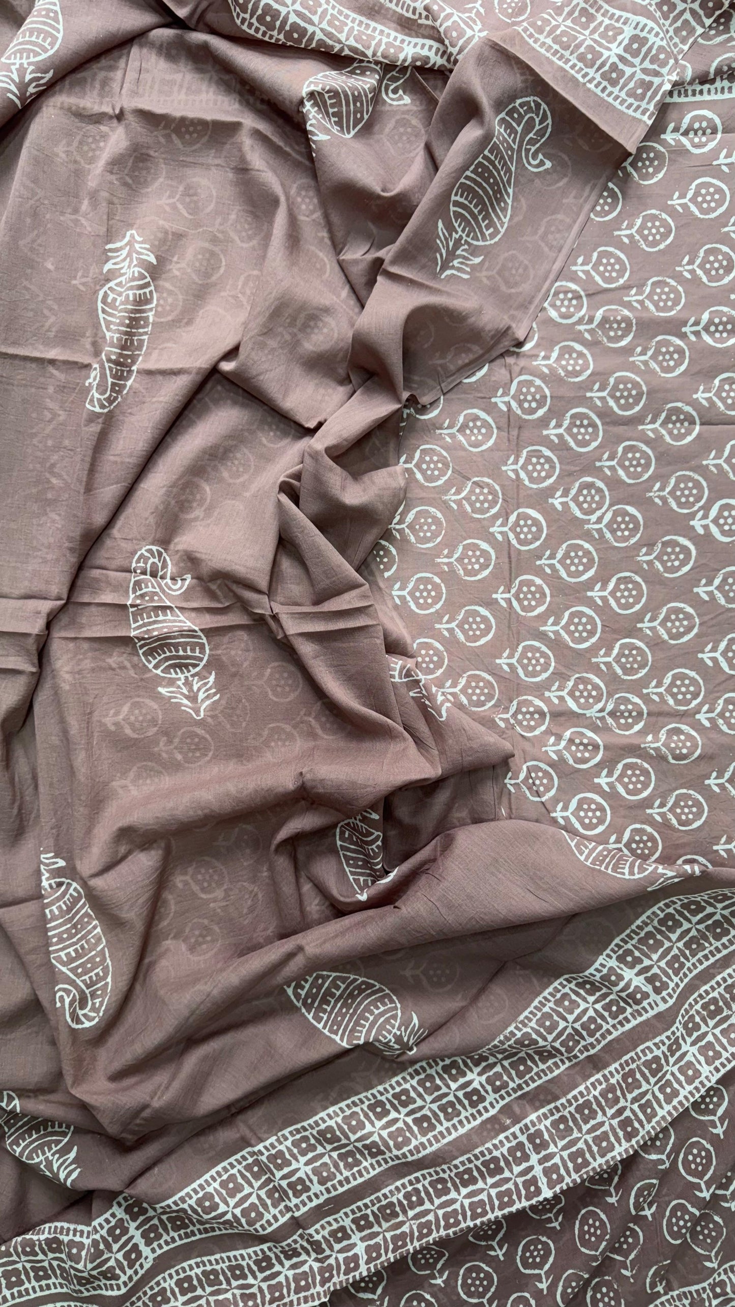 Soft Block Printed Cotton Salwar Suit with Mul Dupatta (MUSHROOM BROWN)
