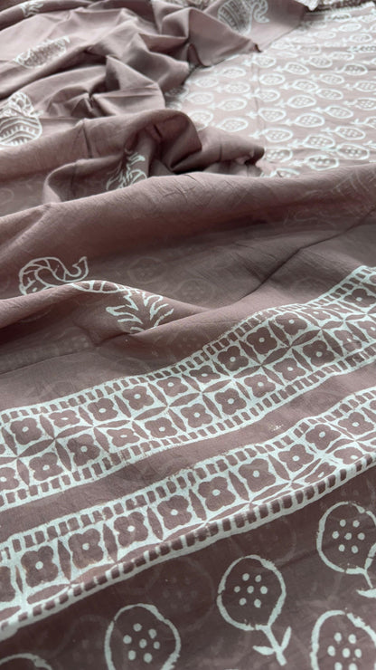 Soft Block Printed Cotton Salwar Suit with Mul Dupatta (MUSHROOM BROWN)