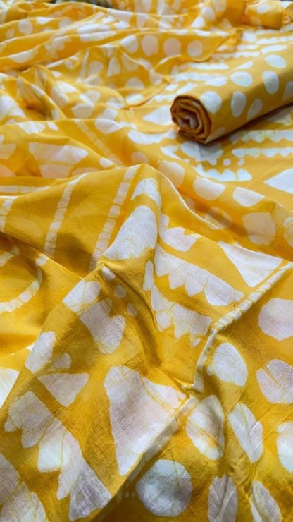 Soft Block Printed Cotton Salwar Suit with Mul Dupatta (VIBRANT YELLOW)