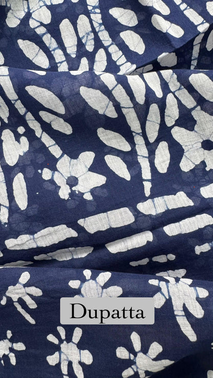 Soft Block Printed Cotton Salwar Suit with Mul Dupatta (DARK BLUE)
