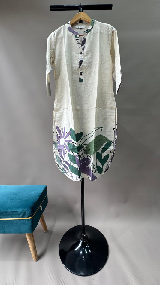 Premium Khadi Cotton Kurti with U-shaped Hem (OFF WHITE)
