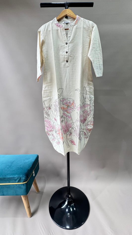 Premium Khadi Cotton Kurti with U-shaped Hem (OFF WHITE)