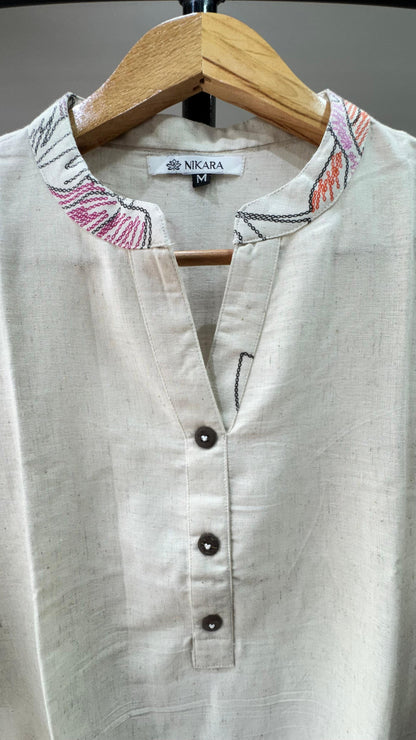 Premium Khadi Cotton Kurti with U-shaped Hem (OFF WHITE)