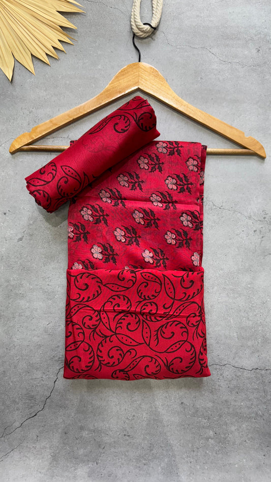 Maheshwari Silk Cotton Salwar Suit (RED)