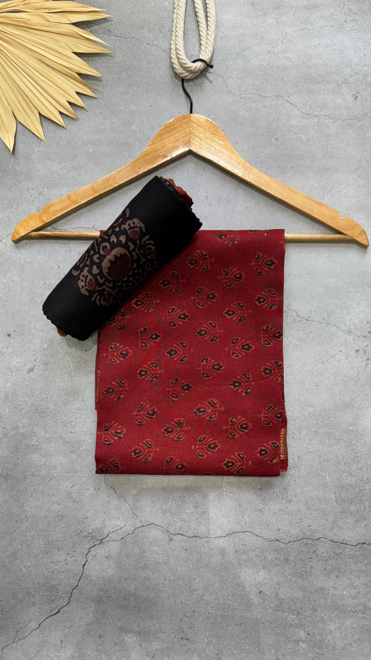 Maheshwari Silk Cotton Salwar Suit (RED & BLACK)