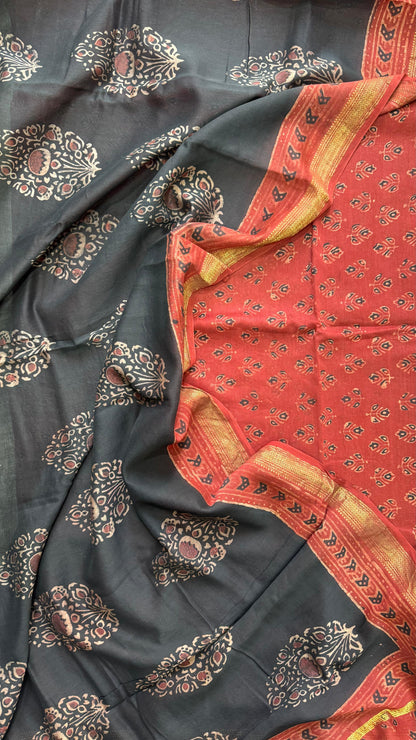 Maheshwari Silk Cotton Salwar Suit (RED & BLACK)