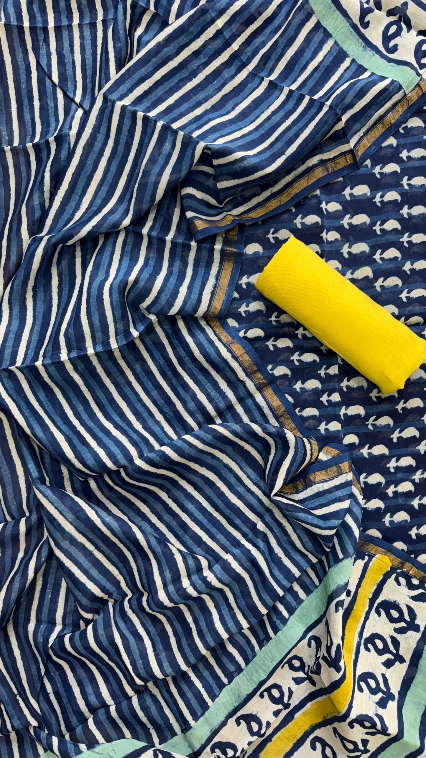 Maheshwari Silk Cotton Salwar Suit (INDIGO & YELLOW)