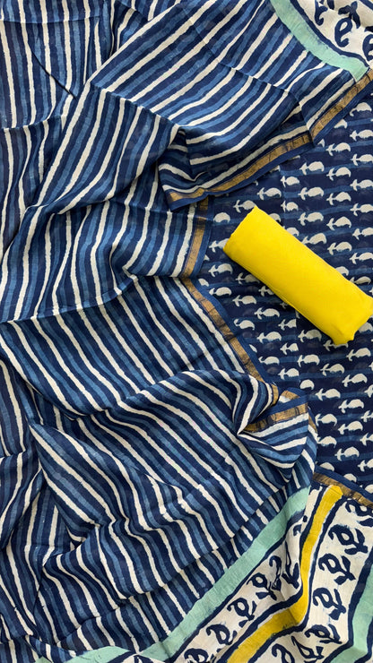 Maheshwari Silk Cotton Salwar Suit (INDIGO & YELLOW)