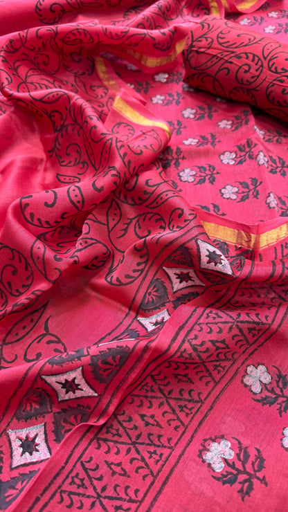 Maheshwari Silk Cotton Salwar Suit (RED)